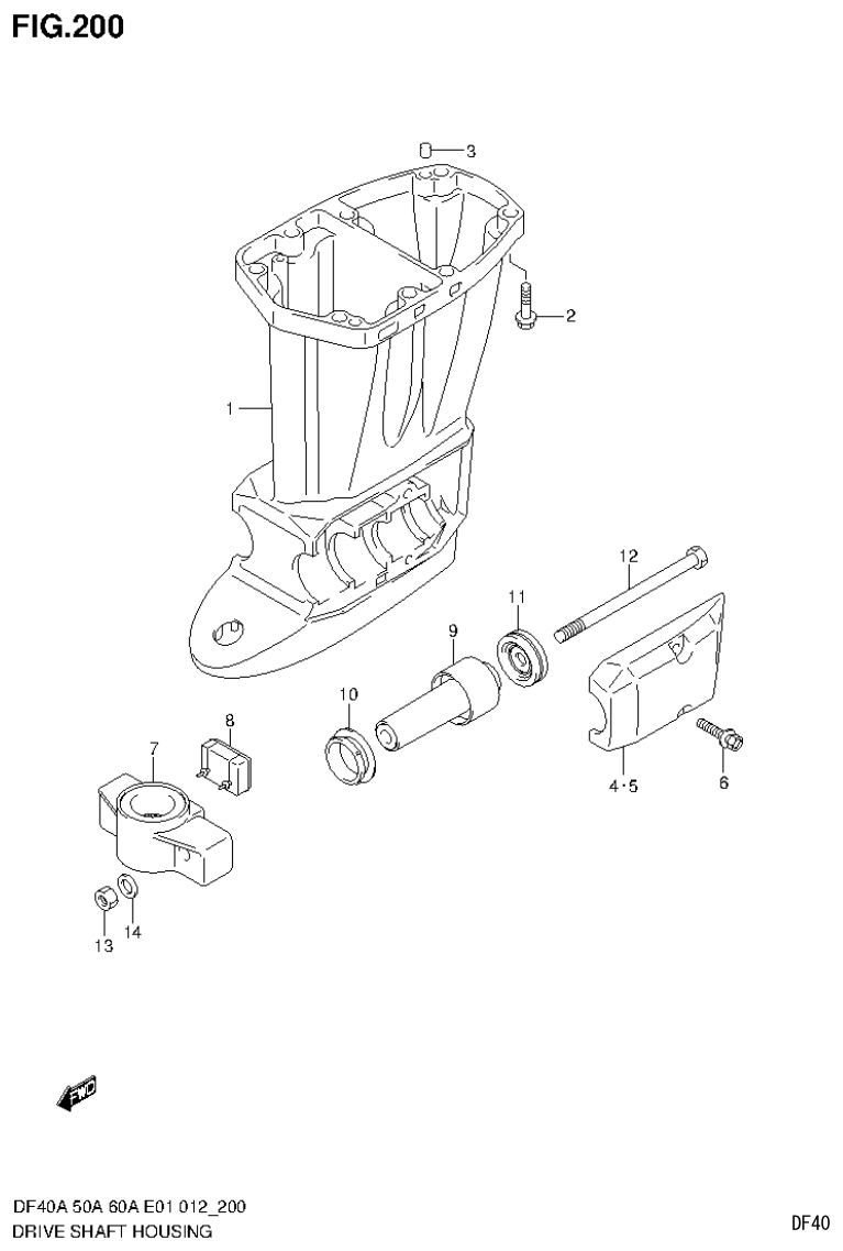 Suzuki DF40AST, DF50A, DF50ATH DRIVE SHAFT HOUSING (DF50A E1) parts diagram